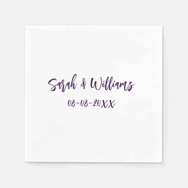 Wedding couple. Name date purple simple minimal mo Napkin (Front)