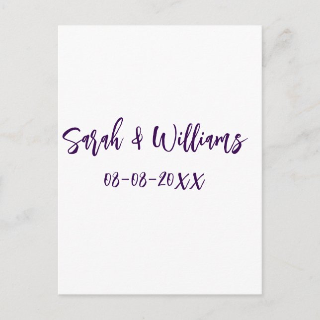 Wedding couple. Name date purple simple minimal mo Postcard (Front)