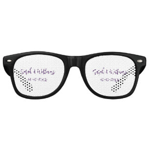 Wedding couple. Name date purple simple minimal mo Retro Sunglasses