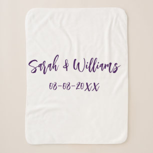 Wedding couple. Name date purple simple minimal mo Sherpa Blanket