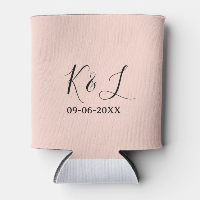 Wedding couple name letter date red pastel backgro can cooler (Front)