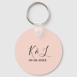 Wedding couple name letter date red pastel backgro key ring
