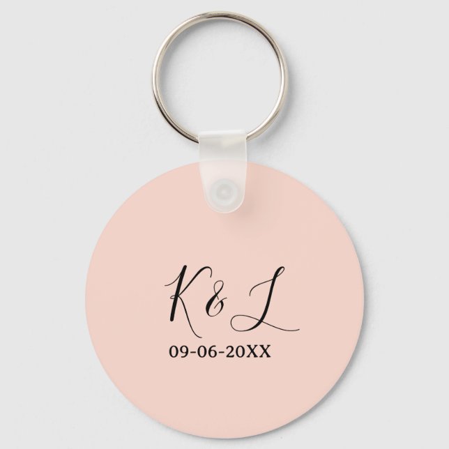 Wedding couple name letter date red pastel backgro key ring (Front)