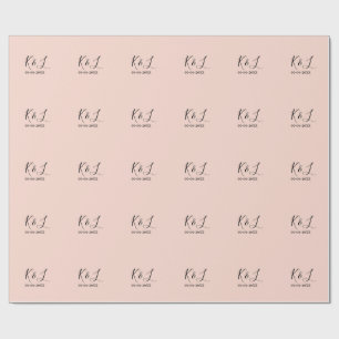 Wedding couple name letter date red pastel backgro wrapping paper
