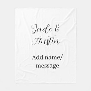 Wedding couple name message date romantic elegant fleece blanket
