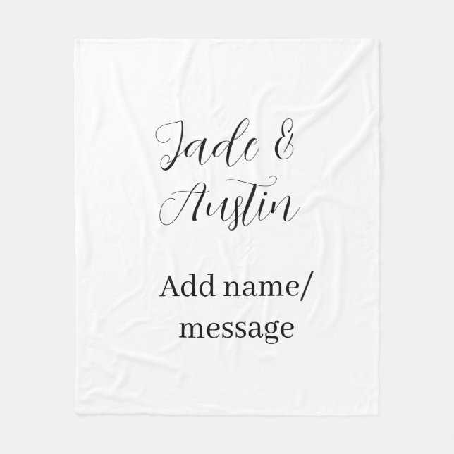 Wedding couple name message date romantic elegant  fleece blanket (Front)