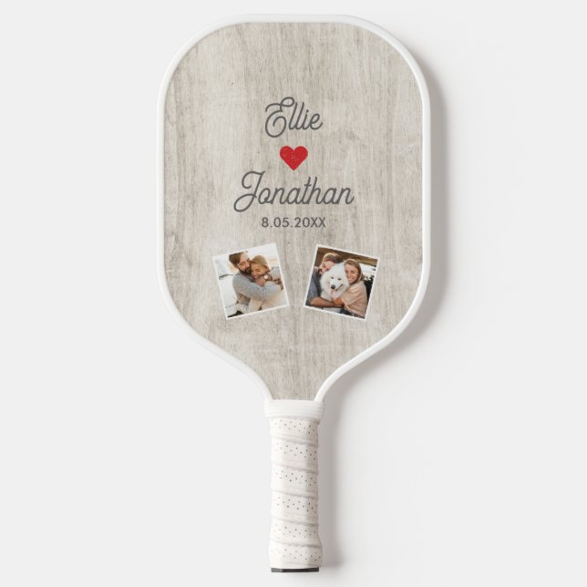 Wedding Couple Names Photos Date Heart Custom Text Pickleball Paddle (Front)