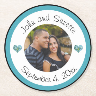 Wedding Couple Personalised Photo Names Date Round Paper Coaster