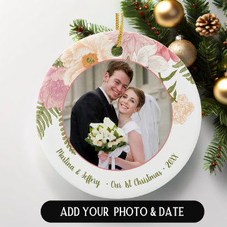 Wedding Couple Photo First Christmas Ornament