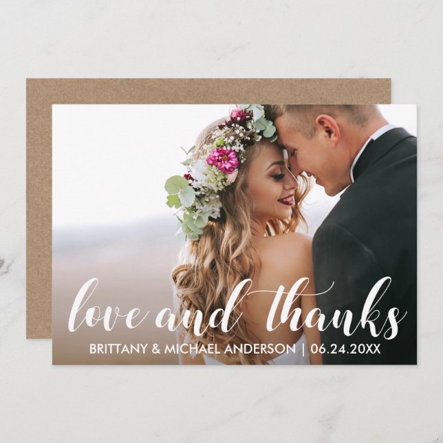 Wedding Couple Photo Love and Thanks Card Kraft (Front/Back)