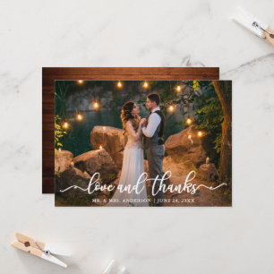 Wedding Couple Photo Love and Thanks Card Wood