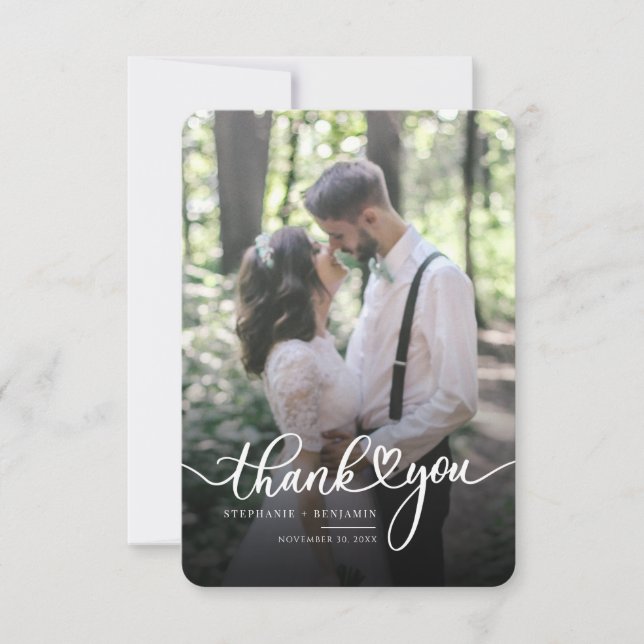 Wedding Couple Photo Script Thank You Card (Front)