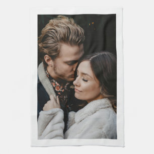 Wedding Couple Photo, White Border Tea Towel