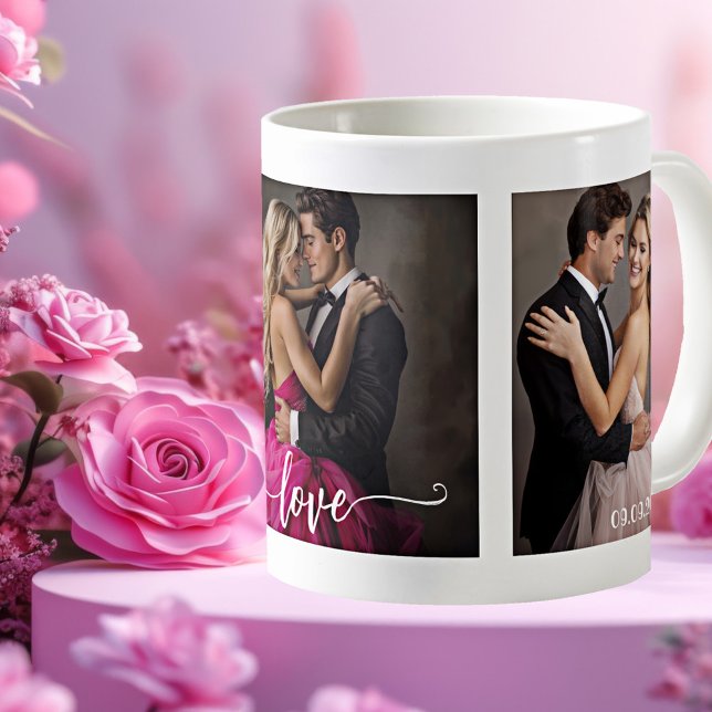 Wedding Couple Photos Love Mug (Wedding mug featuring your custom photos on a simple background - with script love text)