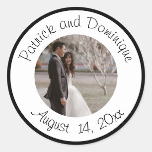 Wedding Couple Picture Names Date Classic Round Sticker