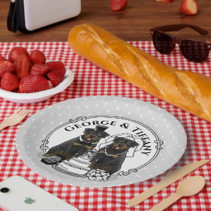 Wedding Couple Rottweilers Bride and Groom Dogs Paper Plate