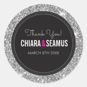 WEDDING COUPLE SEAL modern silver glitter black