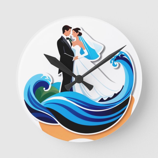Wedding Couple Silhouette Holding Hands Round Clock (Front)