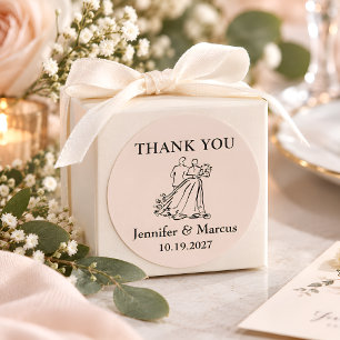 Wedding Couple Sketch Thank You Classic Round Sticker
