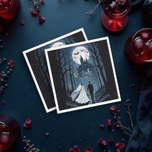 Wedding Couple Spooky Forest Towards Haunted Castl Napkin