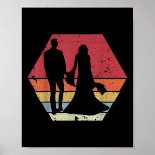 Wedding Couple Vintage Retro Sunset Bride Groom Re Poster