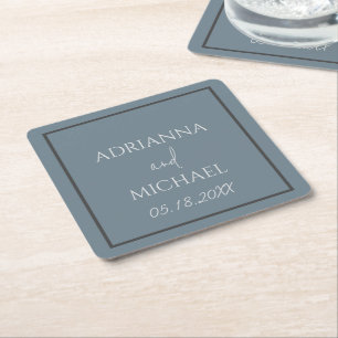 Wedding Couple's Name and Date Slate Square Paper Coaster