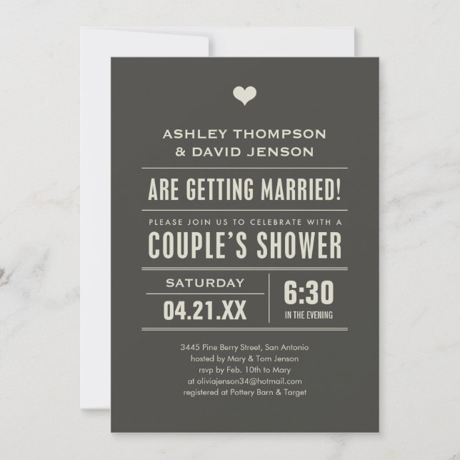 Wedding Couples Shower Big Type Invitations (Front)