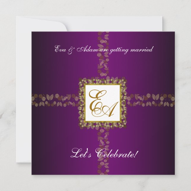 Wedding Couples Shower Invitation Purple Gold Leaf (Front)