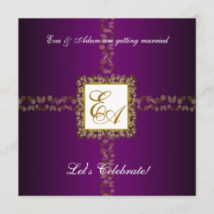 Wedding Couples Shower Invitation Purple Gold Leaf