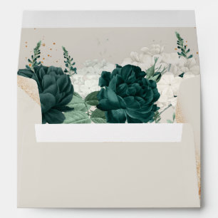 Wedding Cream Colour Emerald Green Rose Floral Envelope