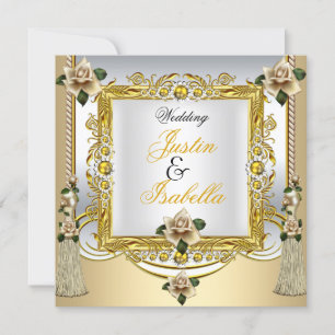 Wedding Cream Roses Tassels Gold Floral Invitation