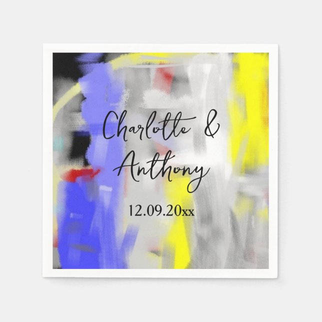 Wedding Creative Abstract Art Blue Yellow White Napkin (Front)