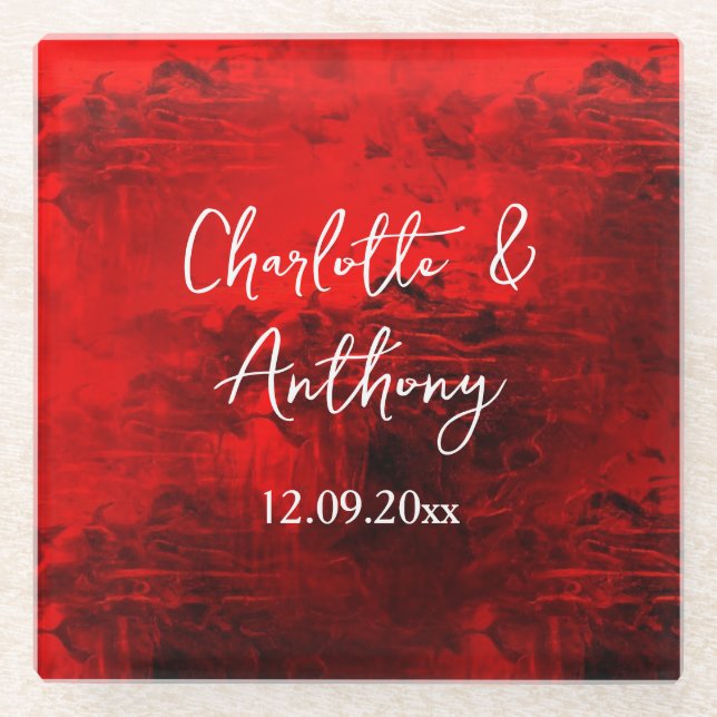 Wedding Creative Abstract Artwork Red Glass Coaster (Front)