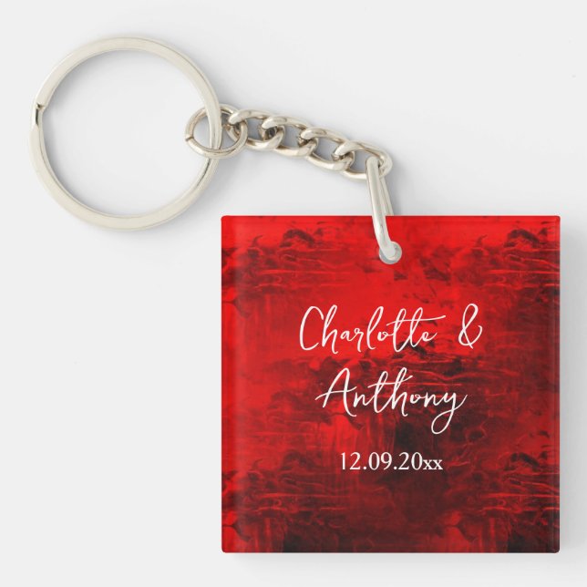 Wedding Creative Abstract Artwork Red Key Ring (Front)