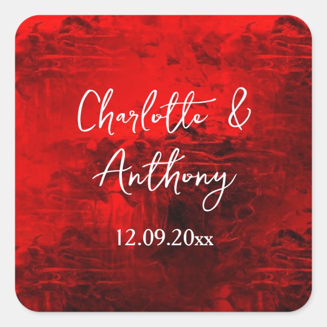 Wedding Creative Abstract Artwork Red Square Sticker (Front)