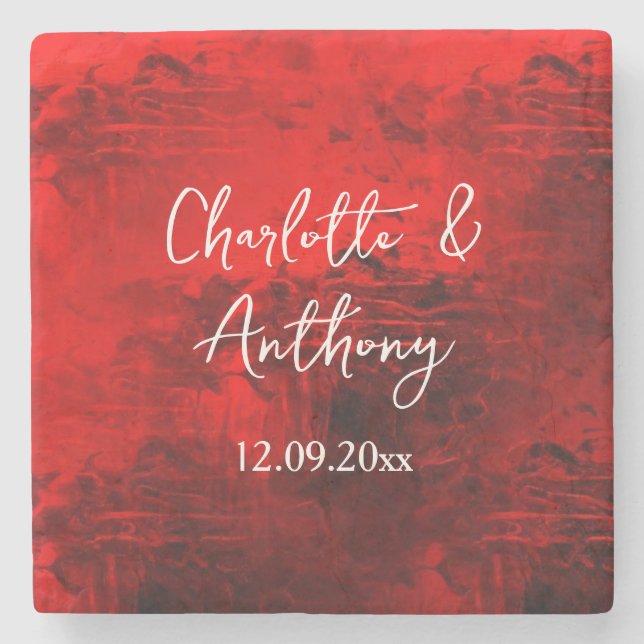 Wedding Creative Abstract Artwork Red Stone Coaster (Front)