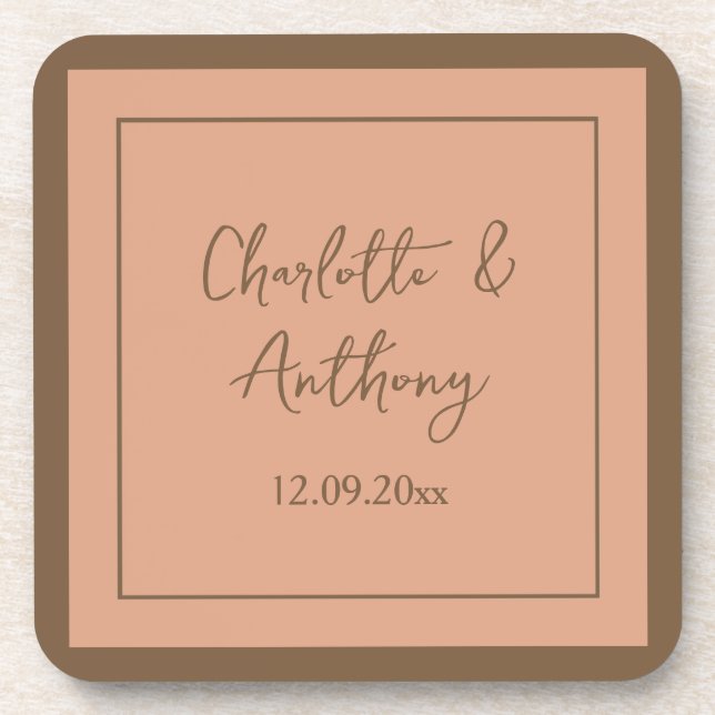 Wedding Creative Calligraphy Names Date Coaster (Front)