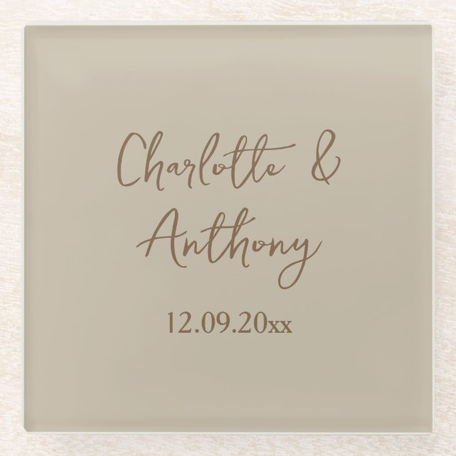 Wedding Creative Calligraphy Names Date Glass Coaster (Front)