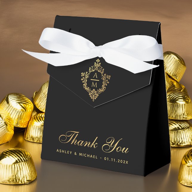 Wedding Crest Black Elegant Faux Gold Thank You  Favour Box (Creator Uploaded)