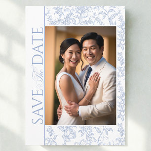 Wedding Crest Blue Chinoiserie Floral Save The Date