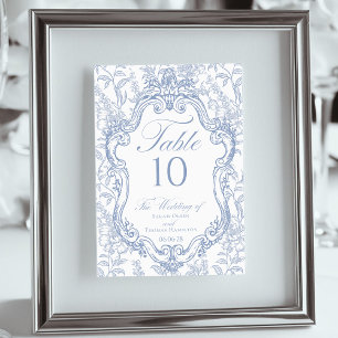 Wedding Crest Blue Floral Elegant Script Table Number