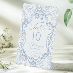Wedding Crest Blue Floral Elegant Table Number Pedestal Sign