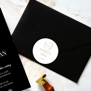 Wedding crest botanical gold simple elegant classic round sticker