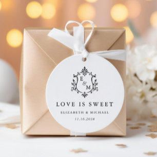 Wedding Crest Monogram Love Is Sweet Favour Tags