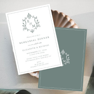 Wedding Crest Monogram Sage Green Rehearsal Dinner Invitation