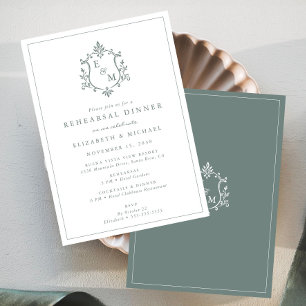 Wedding Crest Monogram Sage Green Rehearsal Dinner Invitation