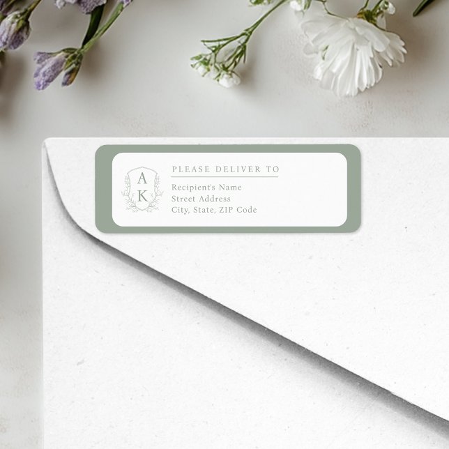 Wedding Crest Monogram Sage Green Return Address (Creator Uploaded)