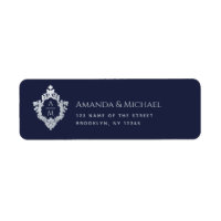 Wedding Crest Navy Blue Monogram Vintage Elegant