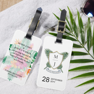 Wedding Crest Save the Date Palm and Hibiscus Luggage Tag