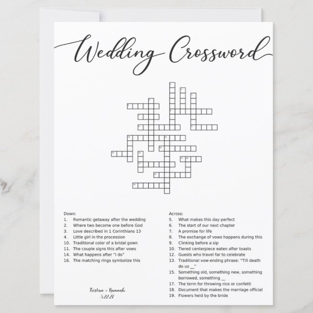 Wedding Crossword Puzzle (Front)